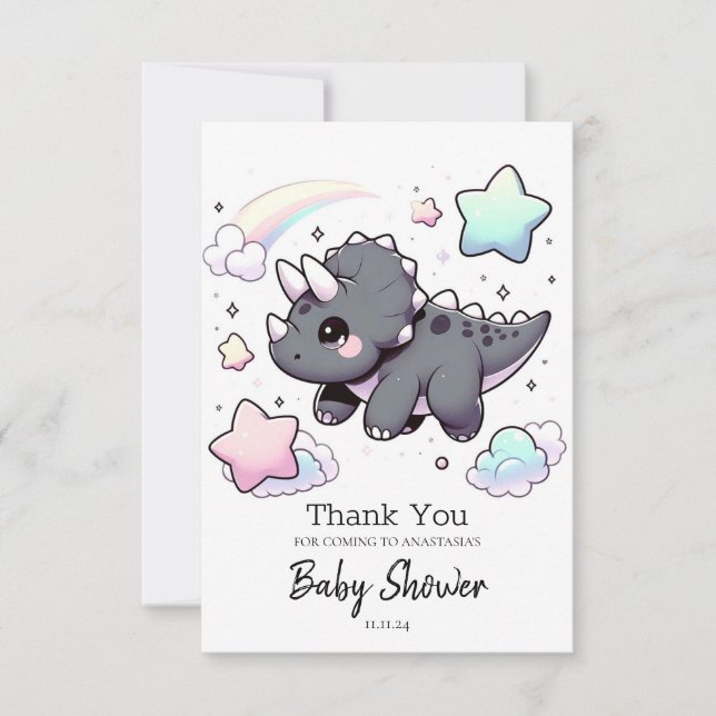 Niedliche moderne Dinosaurier Babydusche Dankeskarte (Vorderseite)