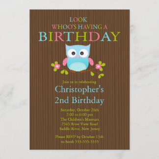 Niedliche moderne Eulen-Geburtstags-Party Einladung