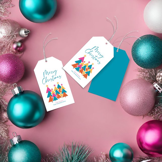 Niedliche, moderne, farbenfrohe Weihnachtsbaumen Geschenkanhänger (Cute Modern Colorful Christmas Trees Gift Tags)