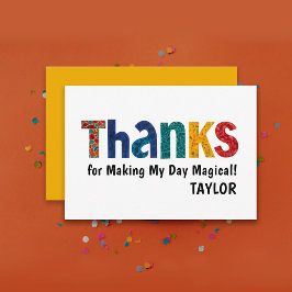 Niedliche, moderne, farbige Gelbkids Fett Typograf Dankeskarte