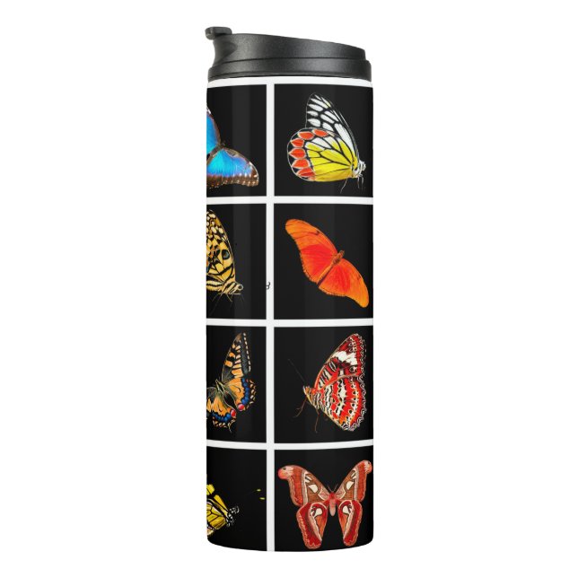 Niedliche moderne Fotografie Butterfly Black Thermosbecher (Nach rechts gedreht)
