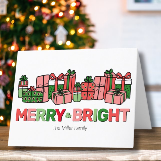 Niedliche moderne frohe und helle Weihnachten (Cute Modern Red Green Pin Merry Bright Christmas Holiday Card )