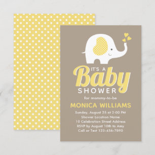 Niedliche moderne, gelbe Beige Elephant Babydusche Einladung