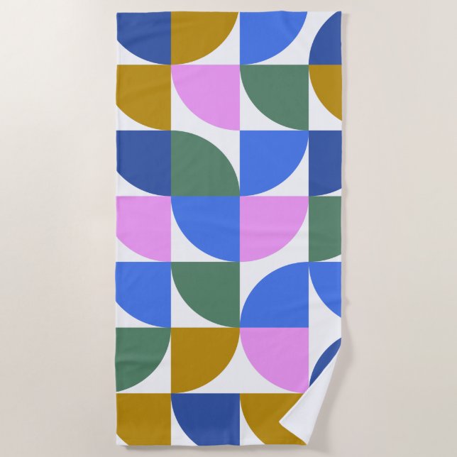 Niedliche moderne geometrische Formen Blau Lila Strandtuch (Vorderseite)