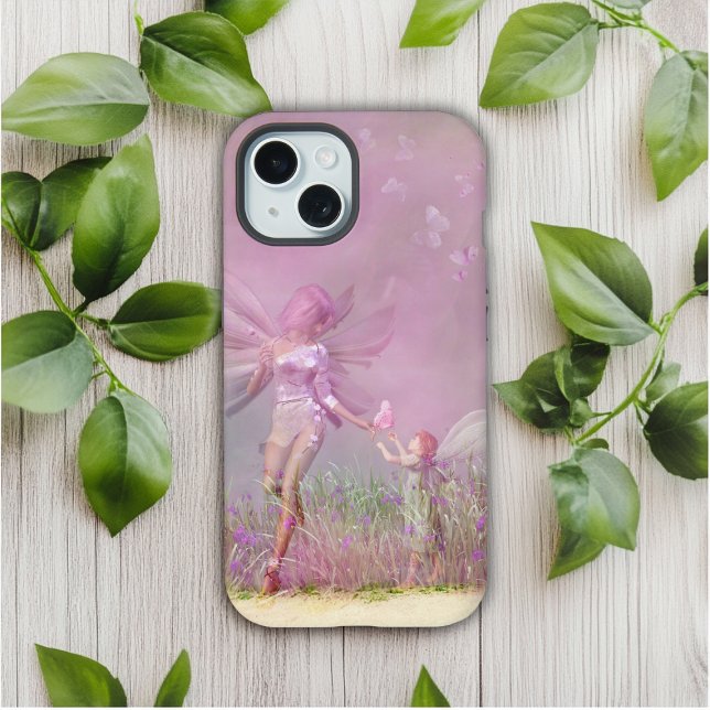 Niedliche, moderne Girl Pink Butterfly Fairies iPhone 15 Hülle (Von Creator hochgeladen)