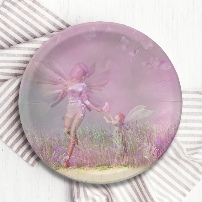 Niedliche, moderne Girl Pink Butterfly Fairies Pappteller (Von Creator hochgeladen)