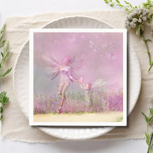 Niedliche, moderne Girl Pink Butterfly Fairies Serviette
