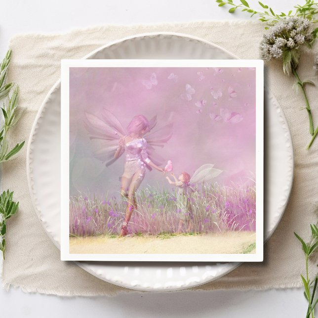 Niedliche, moderne Girl Pink Butterfly Fairies Serviette (Von Creator hochgeladen)