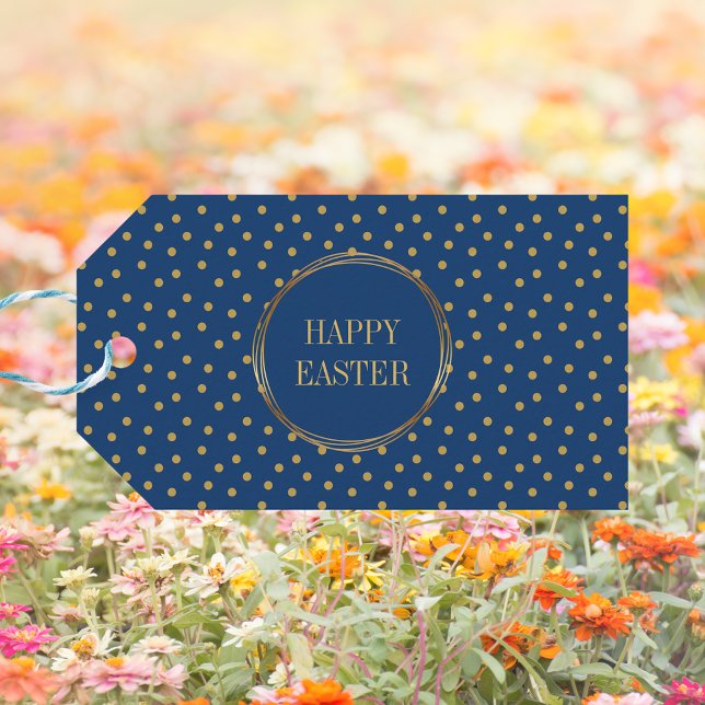 Niedliche moderne Goldpolka Dots Christlich glückl Geschenkanhänger (Cute Modern Blue Gold Polka Dots Christian Happy Easter Gift Tags)