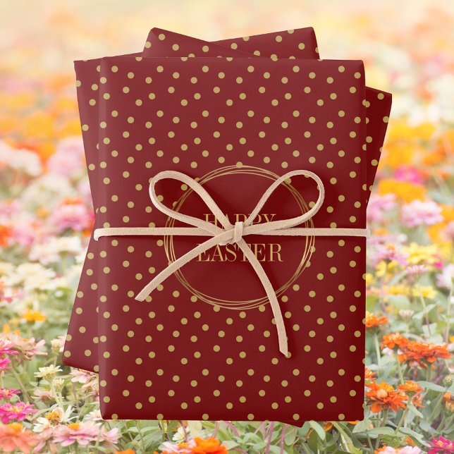 Niedliche moderne Goldpolka Dots Christlich glückl Geschenkpapier Set (Red Cute Modern Gold Polka Dots Christian Happy Easter Wrapping Paper Sheets)