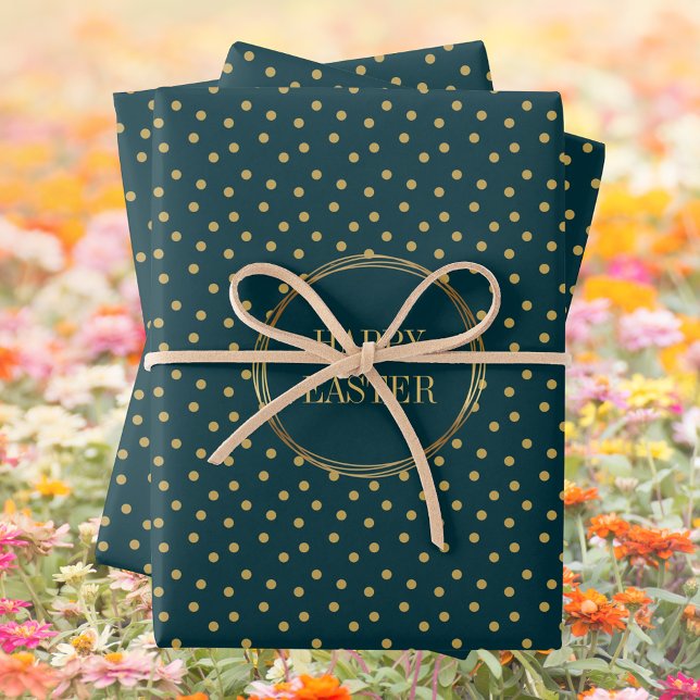 Niedliche moderne Goldpolka Dots Christlich glückl Geschenkpapier Set (Green Blue Elegant Cute Modern Gold Polka Dots Christian Happy Easter Wrapping Paper Sheets)