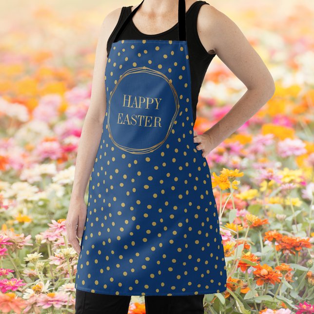 Niedliche moderne Goldpolka Dots Christlich glückl Schürze (Cute Modern Blue Gold Polka Dots Christian Happy Easter Kitchen Apron)