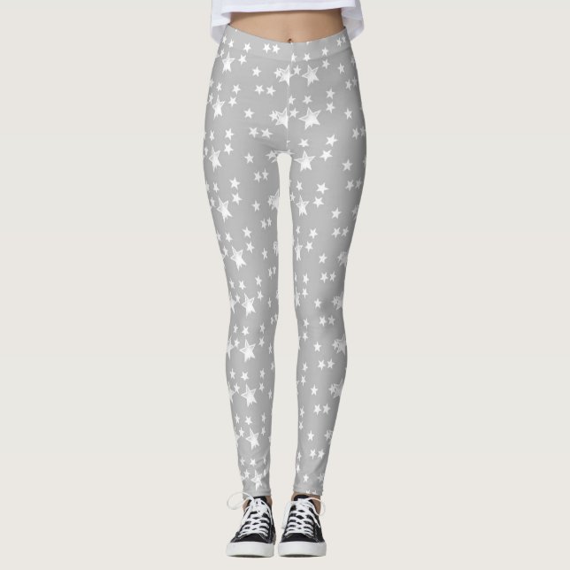 Niedliche, moderne Grau- und Weißsterne Leggings (Vorderseite)