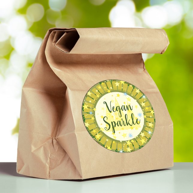 Niedliche moderne Grünsterne fröhlicher Veganer Zu Runder Aufkleber (Von Creator hochgeladen)