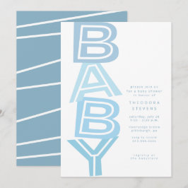 Niedliche moderne hellblaue Babydusche Einladung