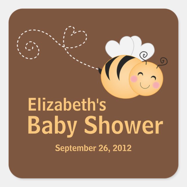 Niedliche, moderne Honey Bee Baby Dusche Einladung Quadratischer Aufkleber (Vorderseite)