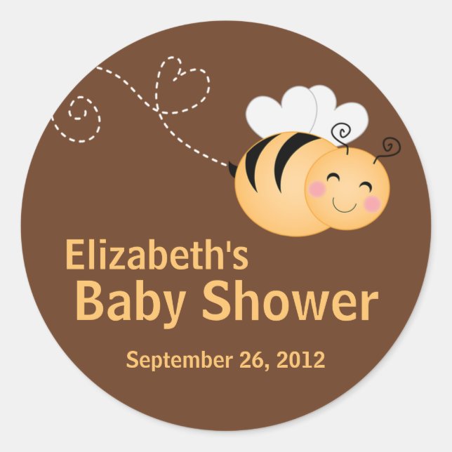 Niedliche, moderne Honey Bee Baby Dusche Einladung Runder Aufkleber (Vorderseite)