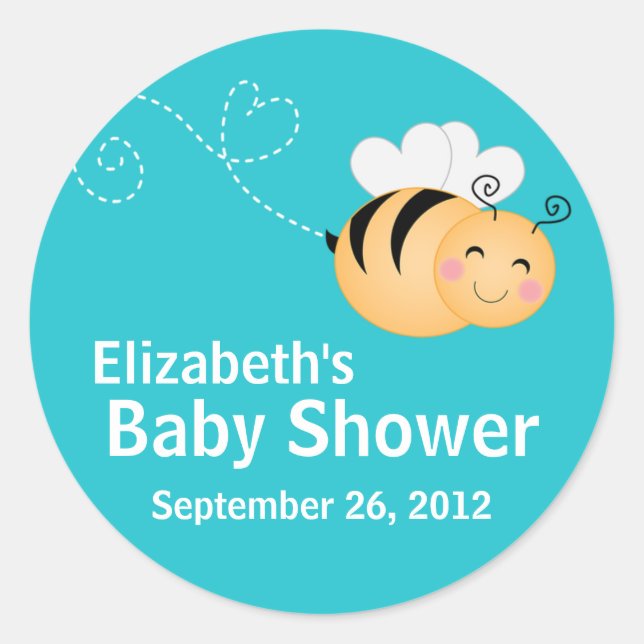 Niedliche, moderne Honey Bee Baby Dusche Einladung Runder Aufkleber (Vorderseite)
