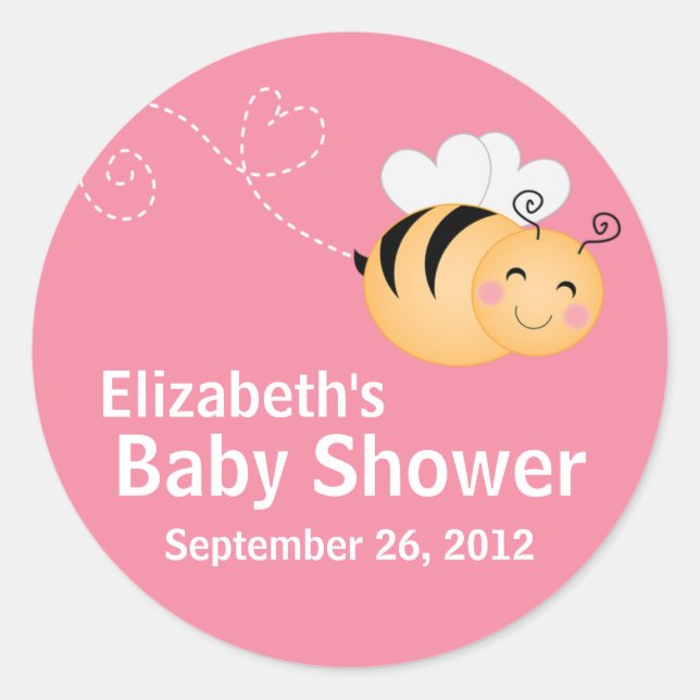 Niedliche, moderne Honey Bee Baby Dusche Einladung Runder Aufkleber (Vorderseite)
