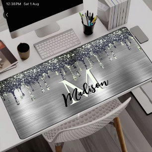 Niedliche moderne Imitate Glitzer Tropfen monogram Schreibtischunterlage