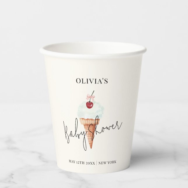 Niedliche moderne Kirschschschnecke Eiscreme Babyd Pappbecher (Vorderseite)
