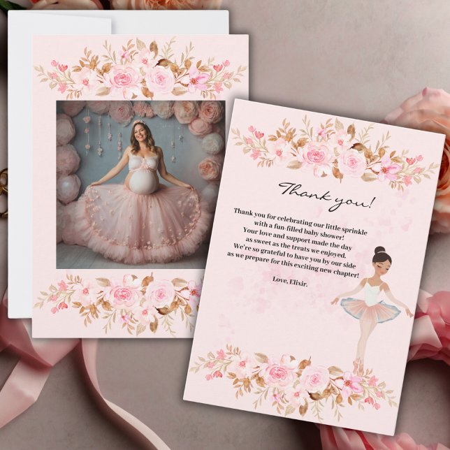 Niedliche moderne Kleine Ballerina Foto Babydusche Dankeskarte (Von Creator hochgeladen)