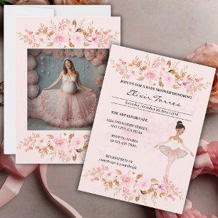 Niedliche moderne Kleine Ballerina Foto Babydusche Einladung
