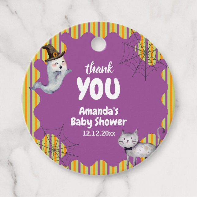 Niedliche moderne kleine Boo Ghost Cat Kinderdusch Geschenkanhänger (Vorderseite)