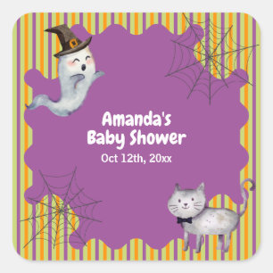 Niedliche moderne kleine Boo Ghost Cat Kinderdusch Quadratischer Aufkleber