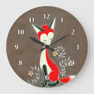 Niedliche moderne Künstlerische Foxenmalerei Große Wanduhr