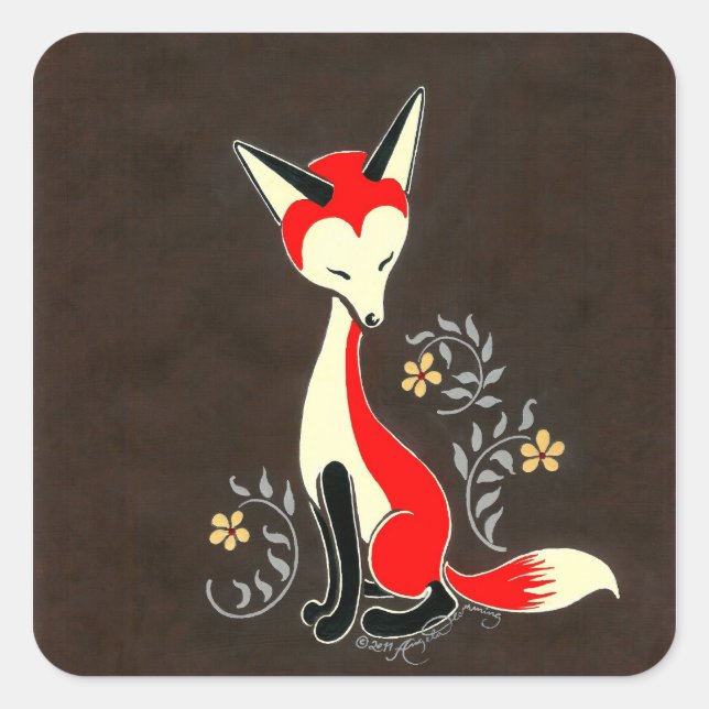 Niedliche moderne Künstlerische Foxenmalerei Quadratischer Aufkleber (Vorderseite)