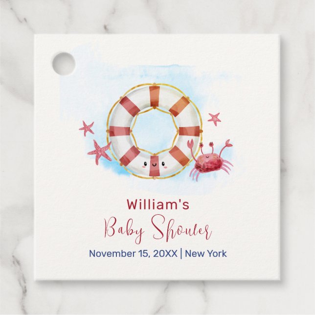 Niedliche moderne Nautical Crab Starfish Babydusch Geschenkanhänger (Vorderseite)