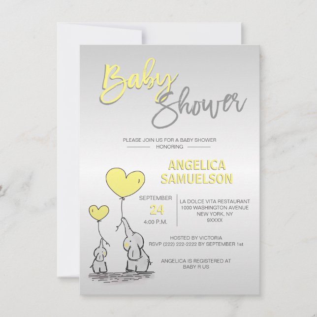 Niedliche, moderne, neutrale Gelbkleber-Babydusche Einladung (Vorderseite)