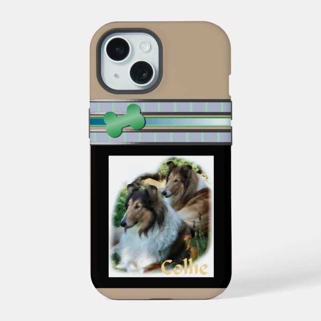 Niedliche moderne, raue Colliese Hundekunst iPhone 15 Hülle (Rückseite)