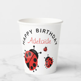 Niedliche moderne Red Ladybug Happy Birthday Custo Pappbecher