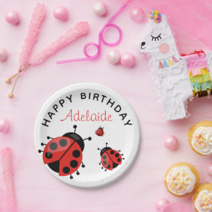 Niedliche moderne Red Ladybug Happy Birthday Custo Pappteller