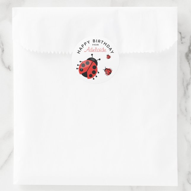 Niedliche moderne Red Ladybug Happy Birthday Custo Runder Aufkleber (Tasche)