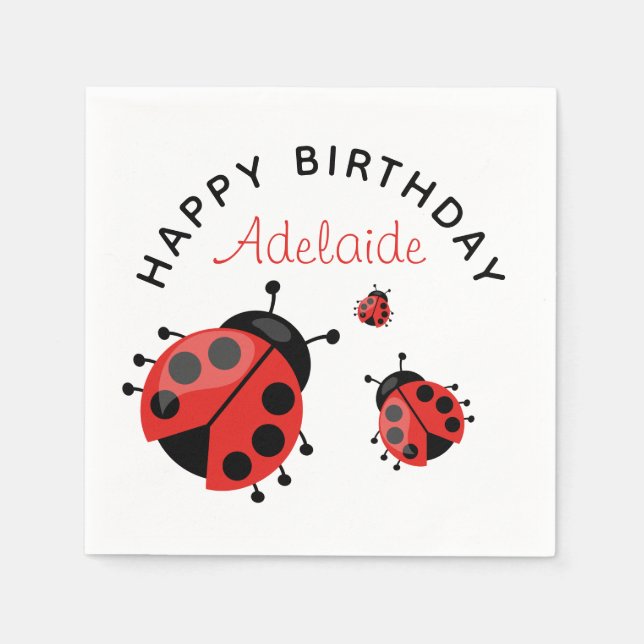 Niedliche moderne Red Ladybug Happy Birthday Custo Serviette (Vorderseite)