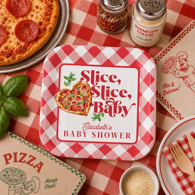 Niedliche moderne Red White Slice Slice Babydusche Pappteller (Cute Modern Red White Slice Slice Baby Shower Paper Plates)