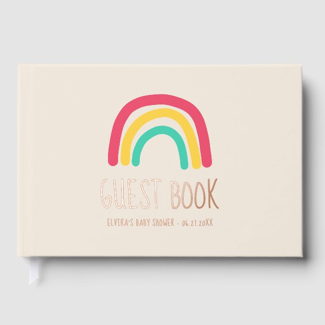 Niedliche moderne Regenbogen-Rose Gold Foil Baby D Gästebuch (Vorderseite)