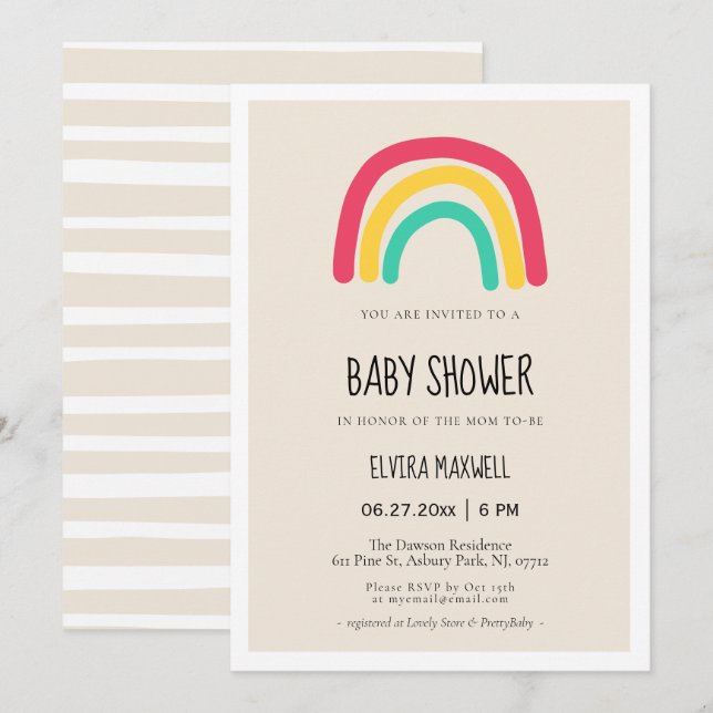 Niedliche moderne Regenbogenbrause Einladung (Vorne/Hinten)