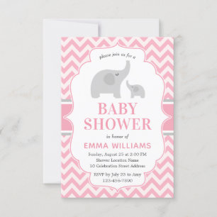 Niedliche moderne rosa graue Elephant Girl Babydus Einladung