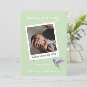Niedliche moderne Sage Instant Foto Baby Birth Ankündigung