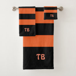 Niedliche, moderne Schwarz- und Orangenstreifen -  Badhandtuch Set