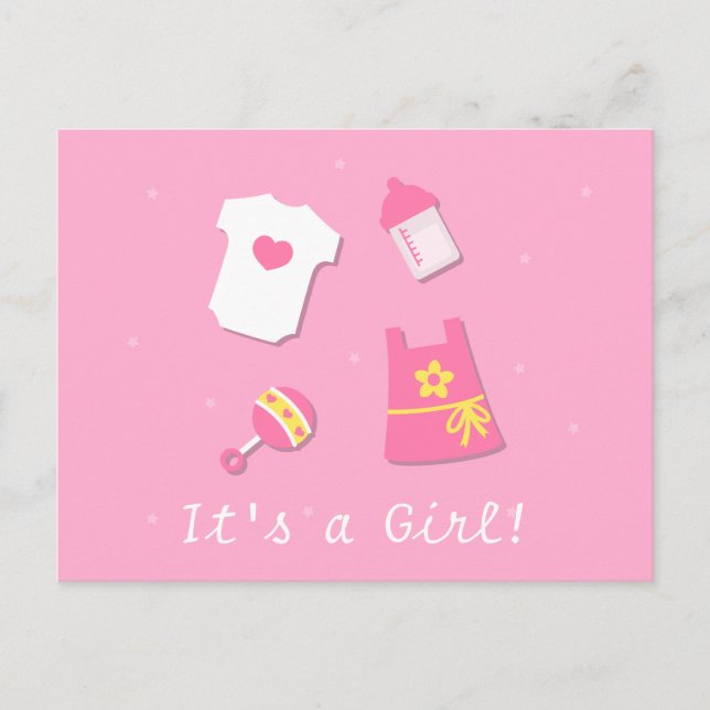 Niedliche Moderne sein Girl Baby Girl Pink Ankündigungspostkarte (Vorderseite)