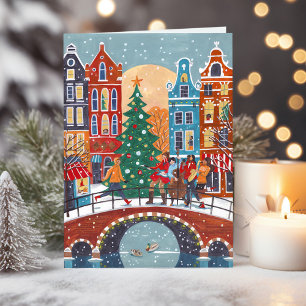 Niedliche moderne Stadt Amsterdam Weihnachten Karte