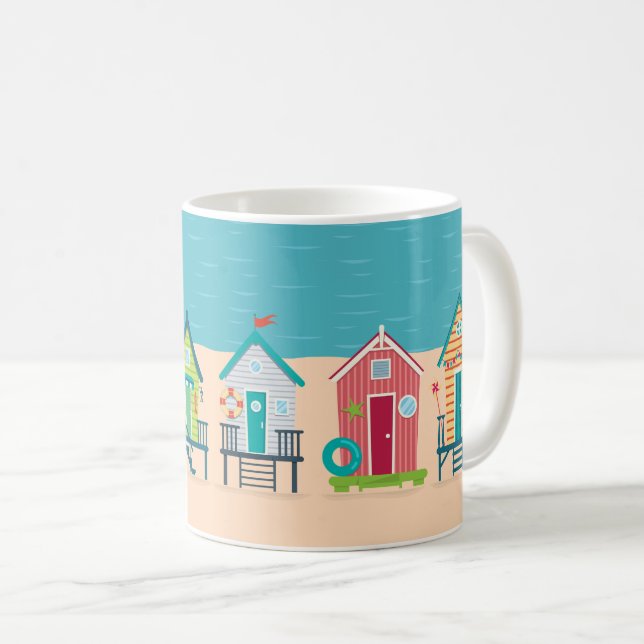 Niedliche moderne Strandhütten Sommerurlaub Kunst Kaffeetasse (VorderseiteRechts)