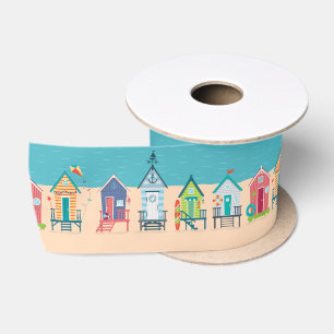 Niedliche moderne Strandhütten Sommerurlaub Kunst Satinband