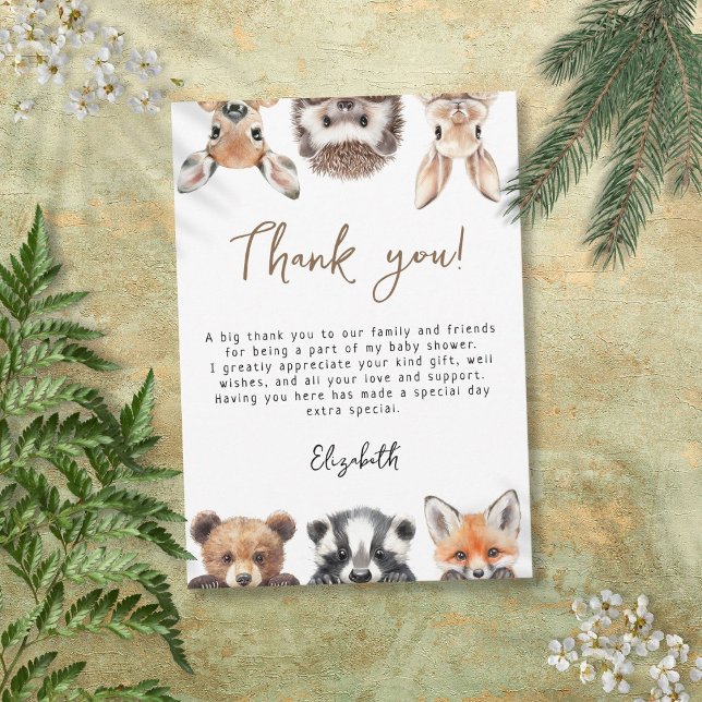 Niedliche moderne Waldtiere Kinderdusche Dankeskarte (Cute Modern Woodland Forest Animals Baby Shower Thank You Card)