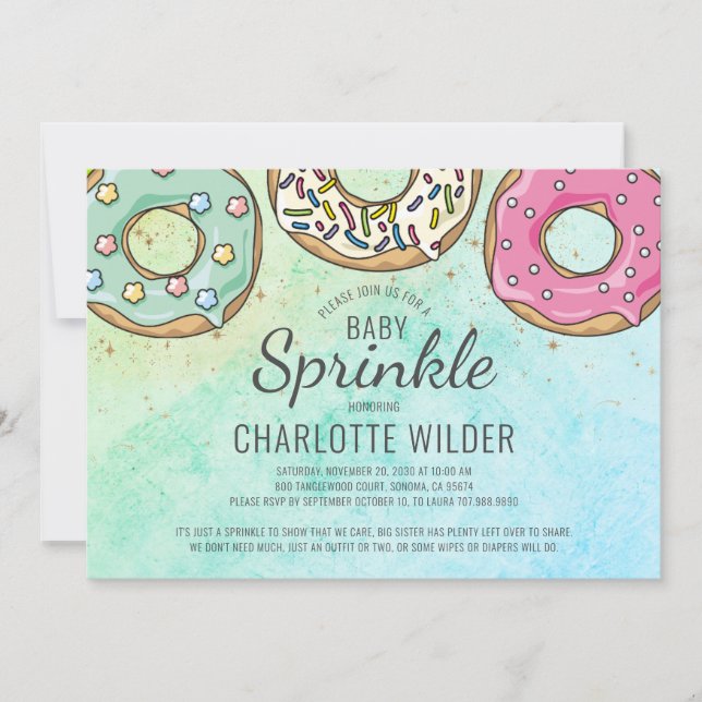 Niedliche moderne Wasserfarbe Donut Baby Sprinkle Einladung (Vorderseite)